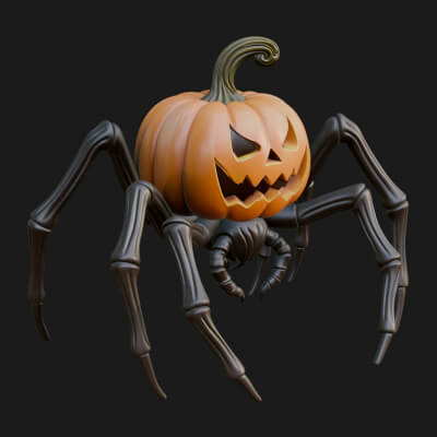 Pumpkin Spider Statue Design 1 3D Print Model