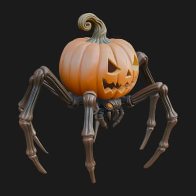 Pumpkin Spider Statue Design 2 3D Print Model