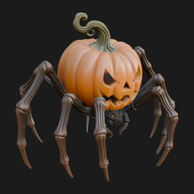Pumpkin Spider Statue Design 3 3D Print Model