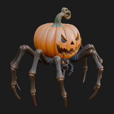 Pumpkin Spider Statue Design 4 3D Print Model