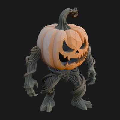 Pumpkin Tree Creature Statue Design 5 3D Print Model