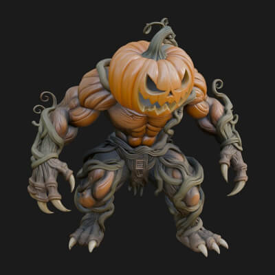 Pumpkin Vine Monster Statue Design 4 3D Print Model