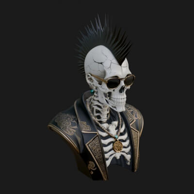 Punk Skull Bust Statue Design 3 3D Print Model