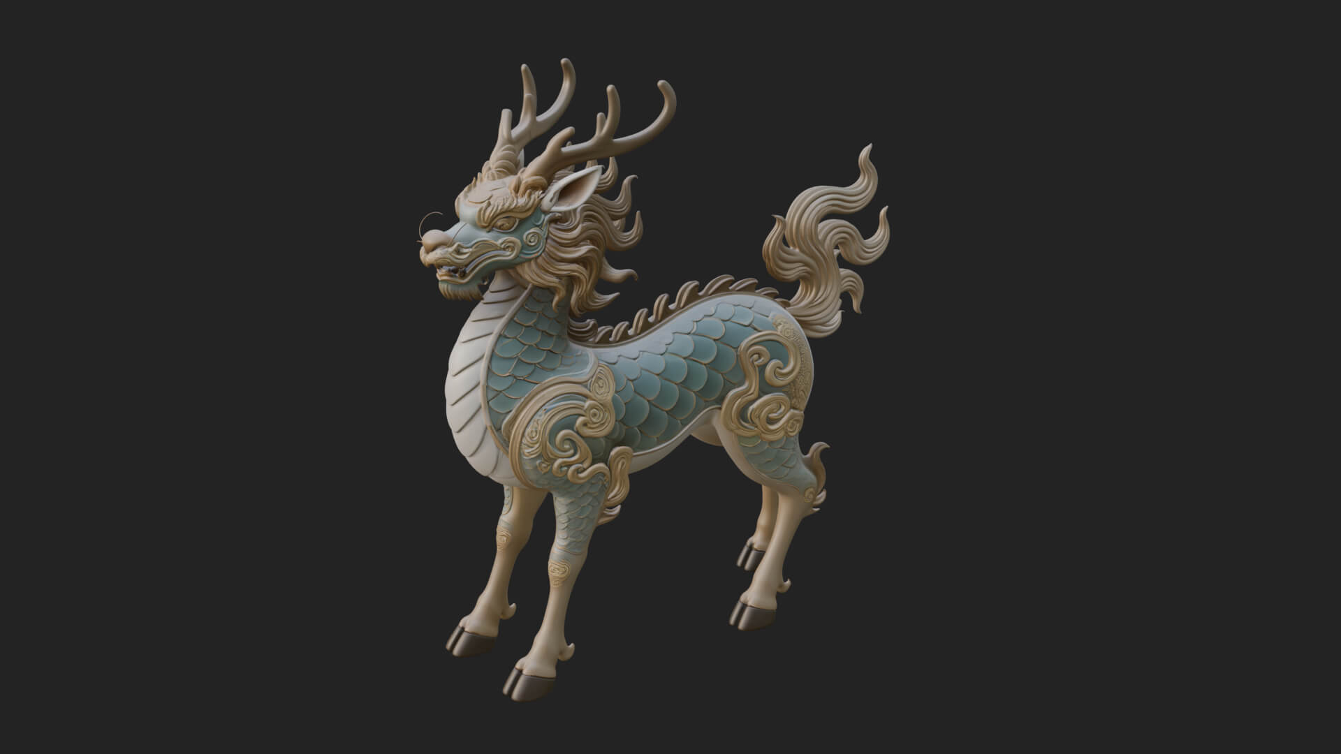 Qilin Deer Beast Statue Design 1 3D Print Model 3D Model