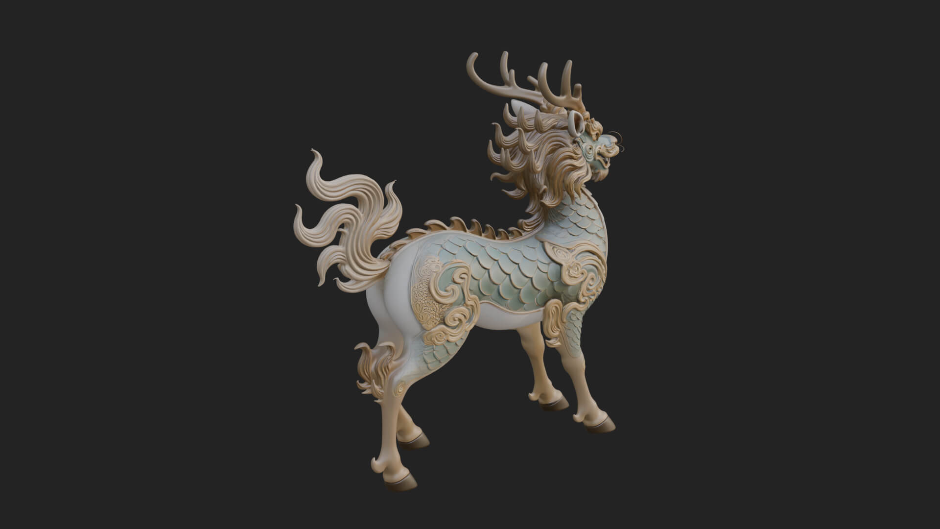 Qilin Deer Beast Statue Design 1 3D Print Model 3D Model
