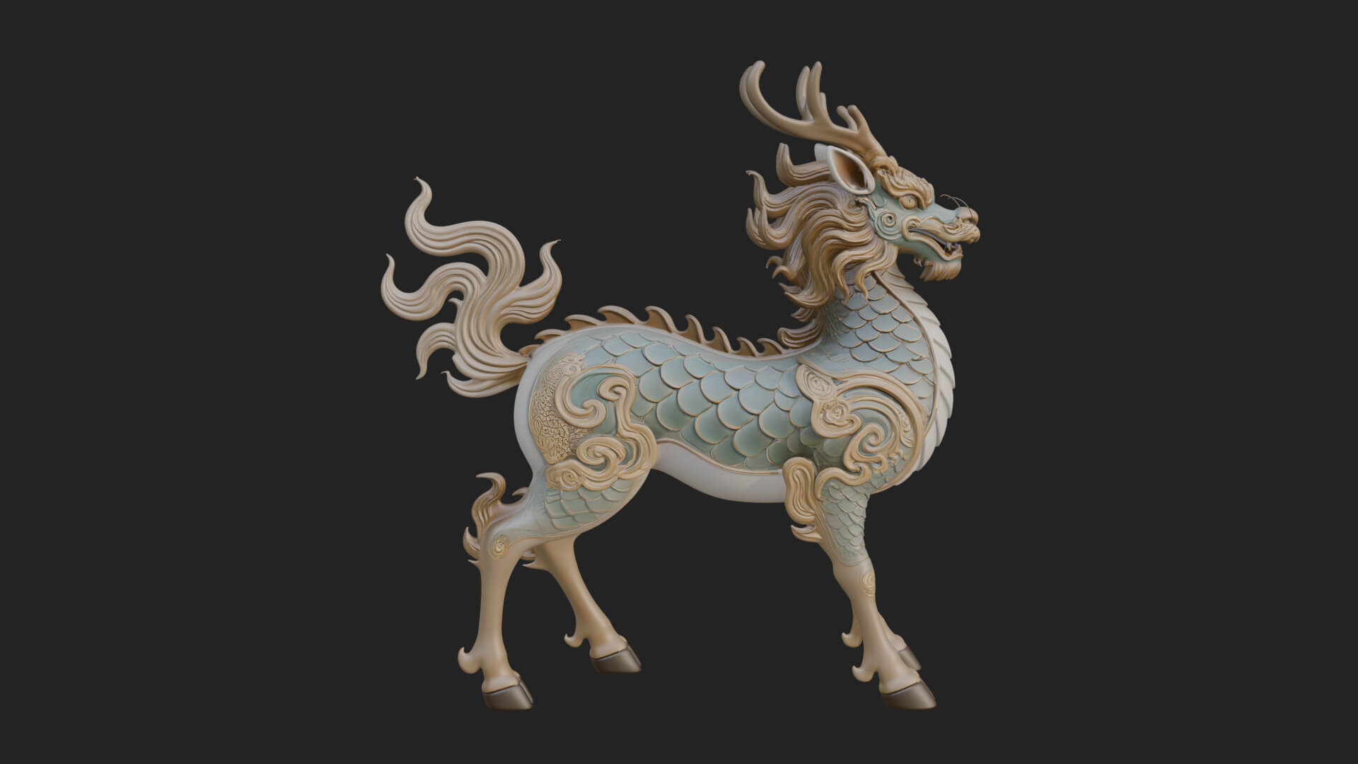 Qilin Deer Beast Statue Design 1 3D Print Model 3D Model