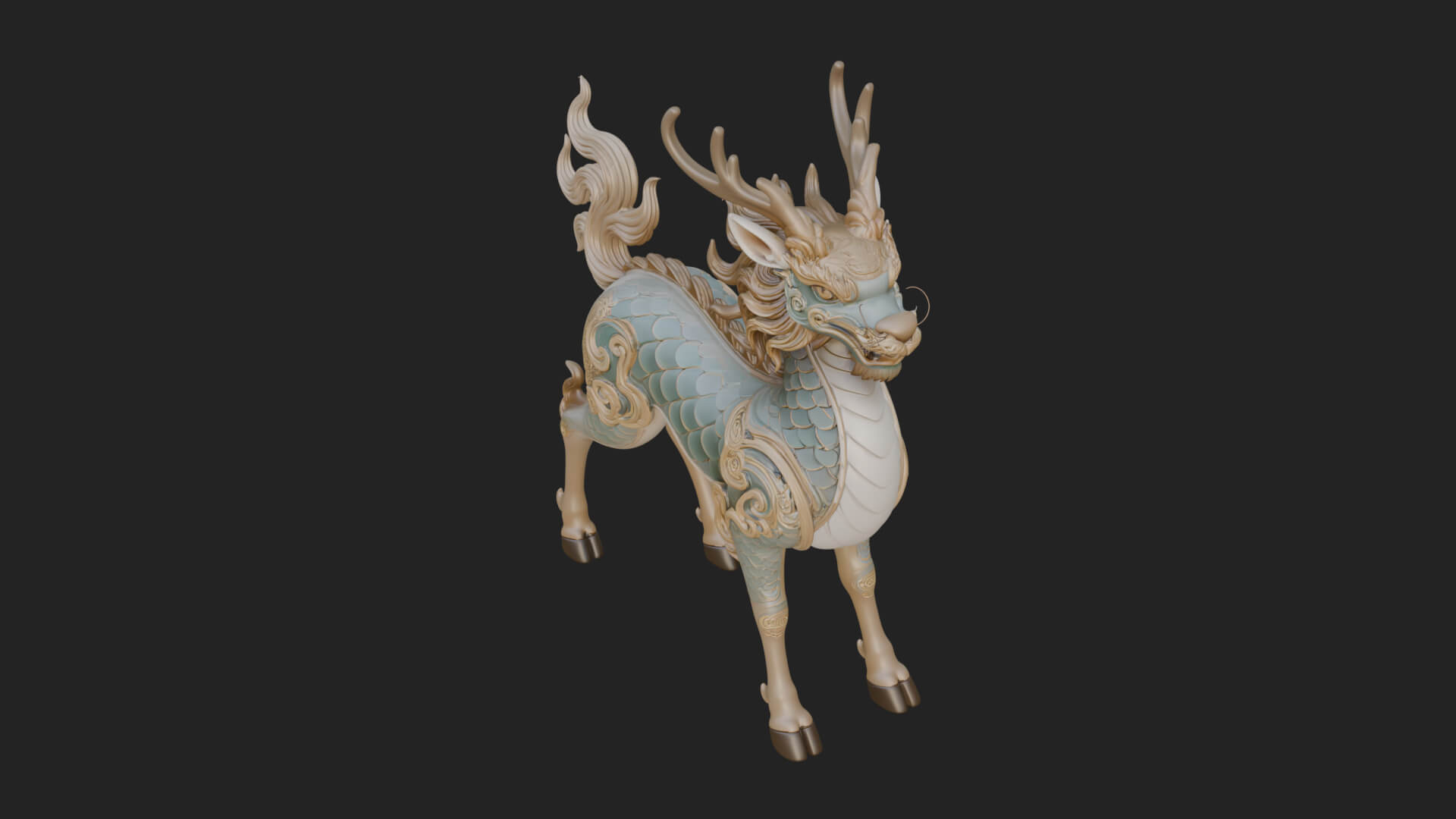 Qilin Deer Beast Statue Design 1 3D Print Model 3D Model