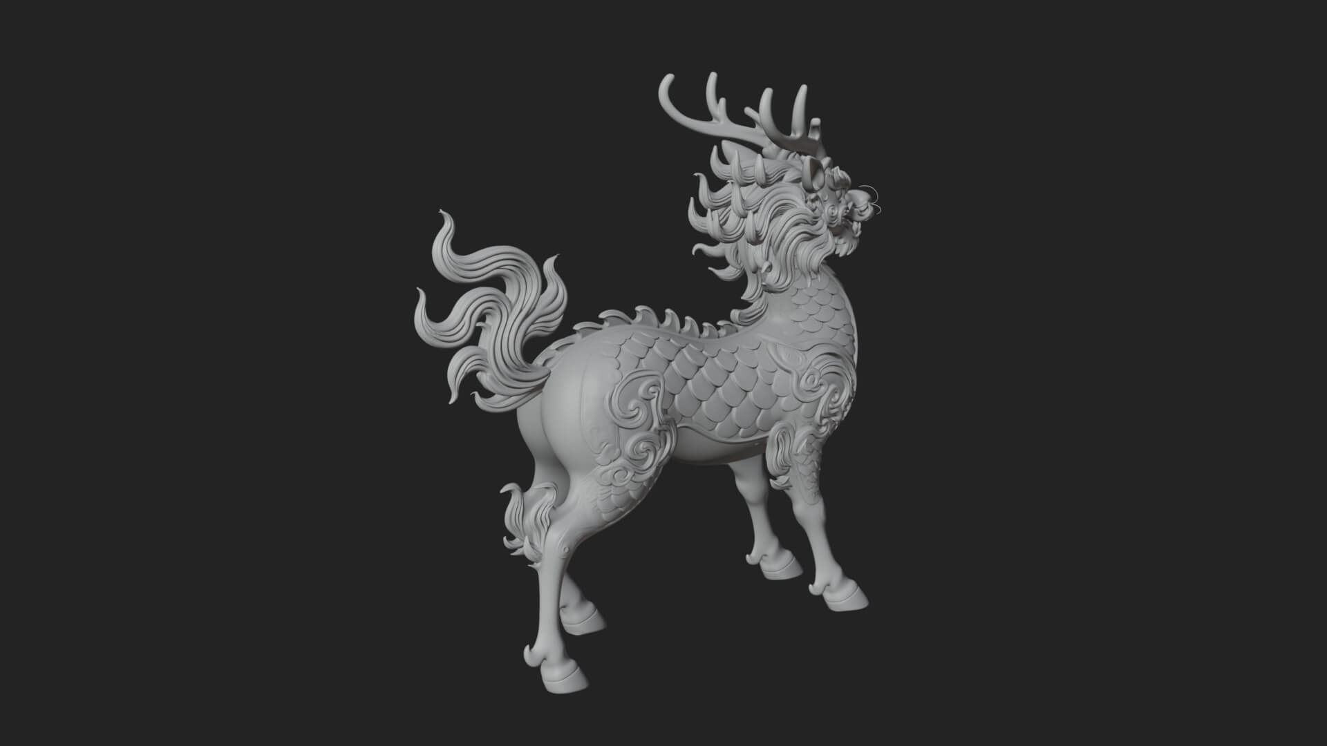 Qilin Deer Beast Statue Design 1 3D Print Model 3D Model
