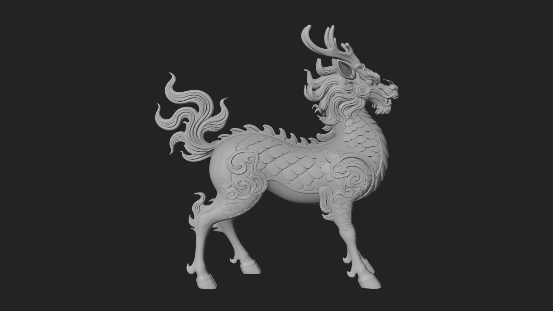Qilin Deer Beast Statue Design 1 3D Print Model 3D Model