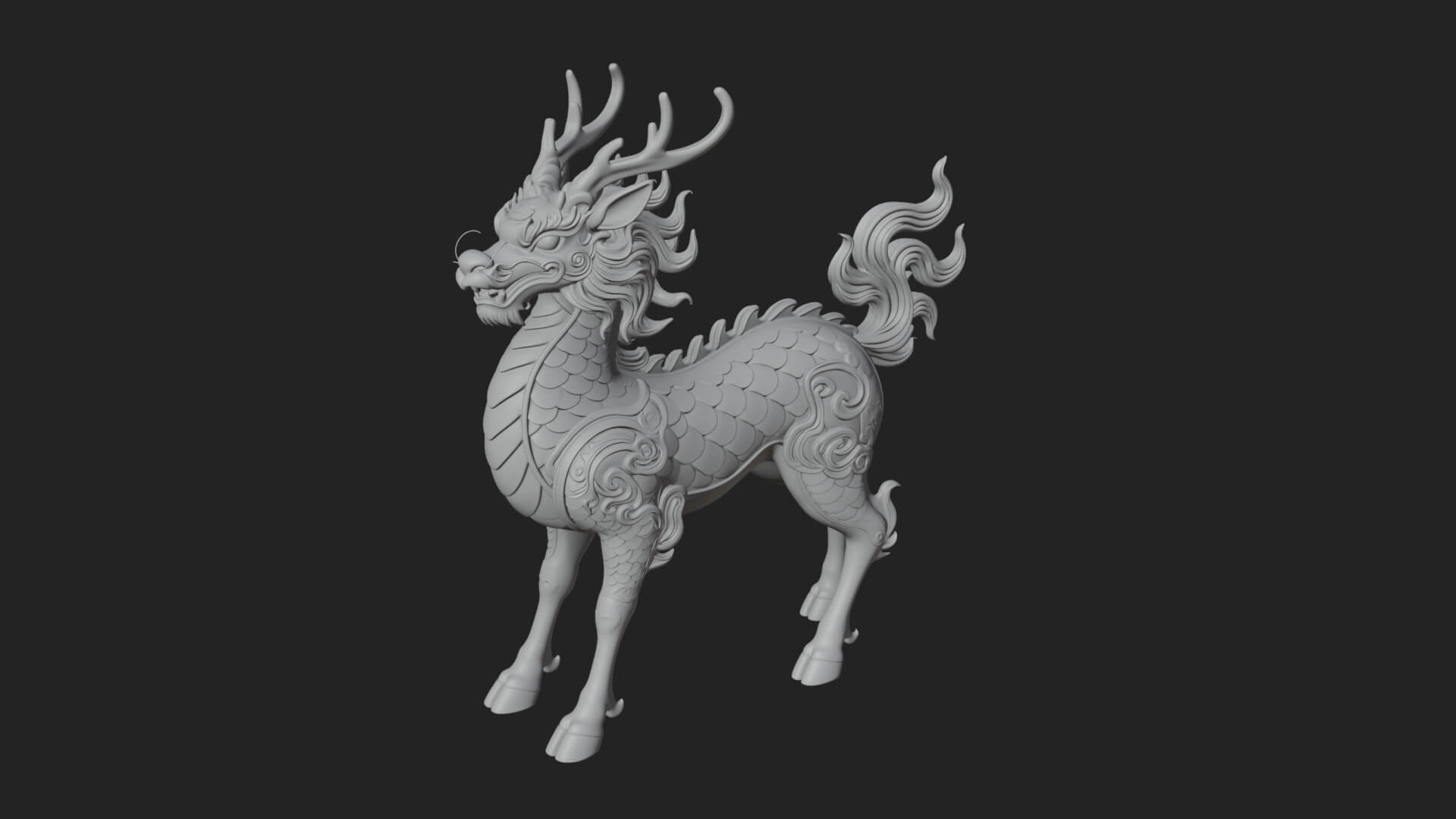 Qilin Deer Beast Statue Design 1 3D Print Model 3D Model