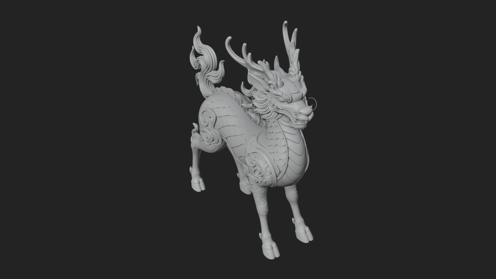 Qilin Deer Beast Statue Design 1 3D Print Model 3D Model