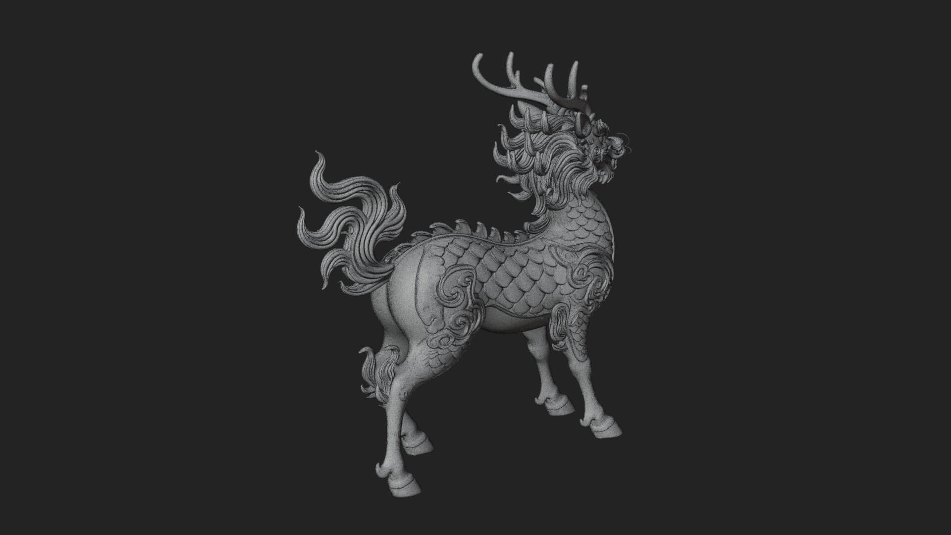 Qilin Deer Beast Statue Design 1 3D Print Model 3D Model