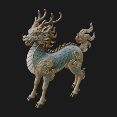 Qilin Deer Beast Statue Design 1 3D Print Model