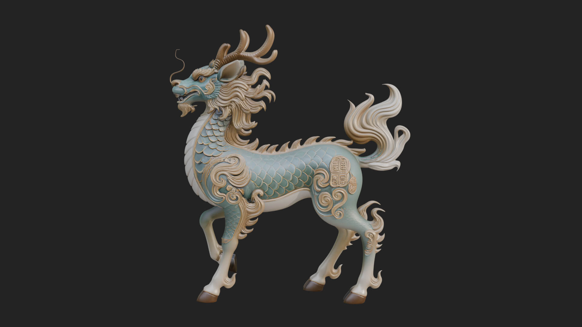 Qilin Deer Beast Statue Design 11 3D Print Model 3D Model