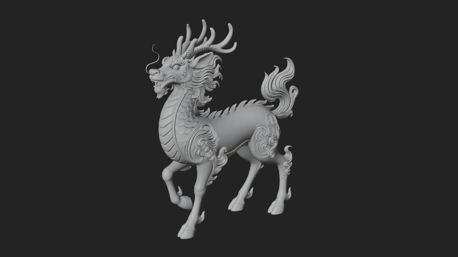 Qilin Deer Beast Statue Design 11 3D Print Model 3D Model