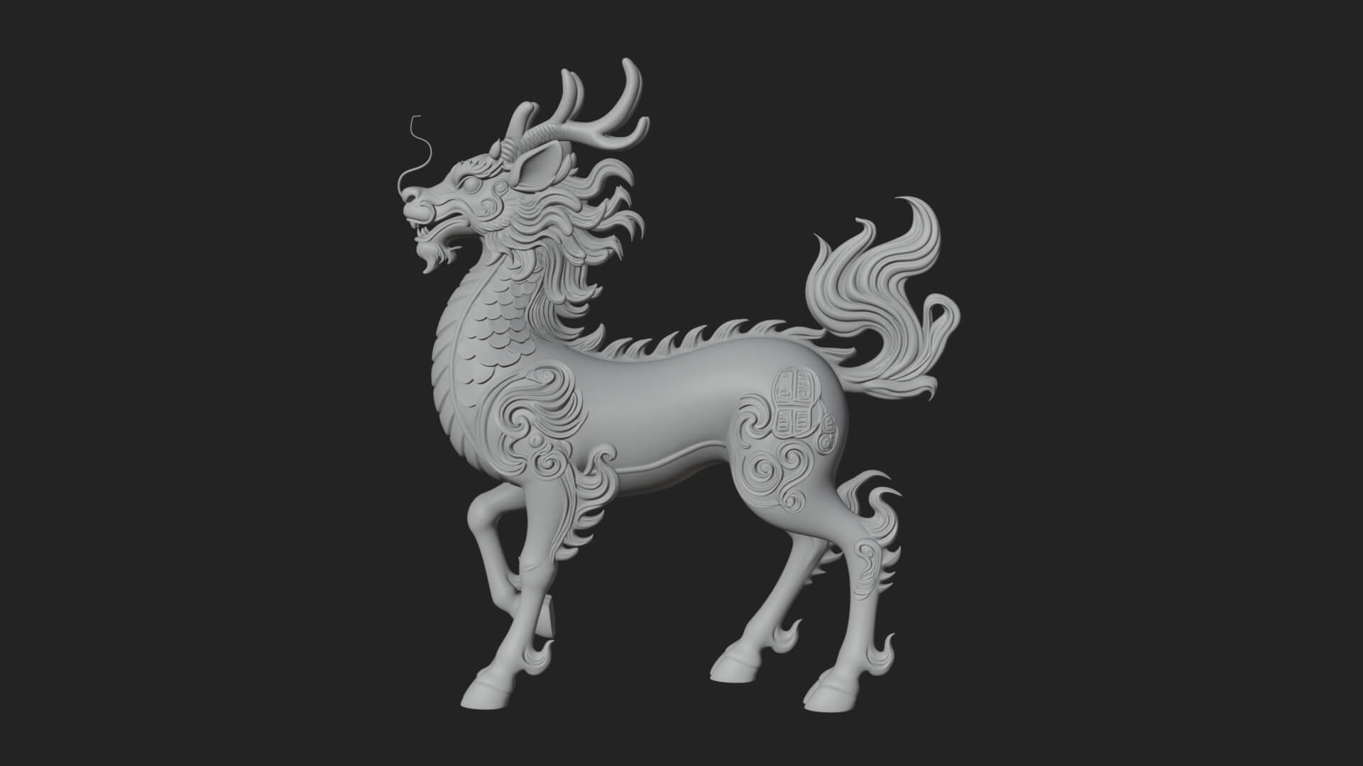 Qilin Deer Beast Statue Design 11 3D Print Model 3D Model