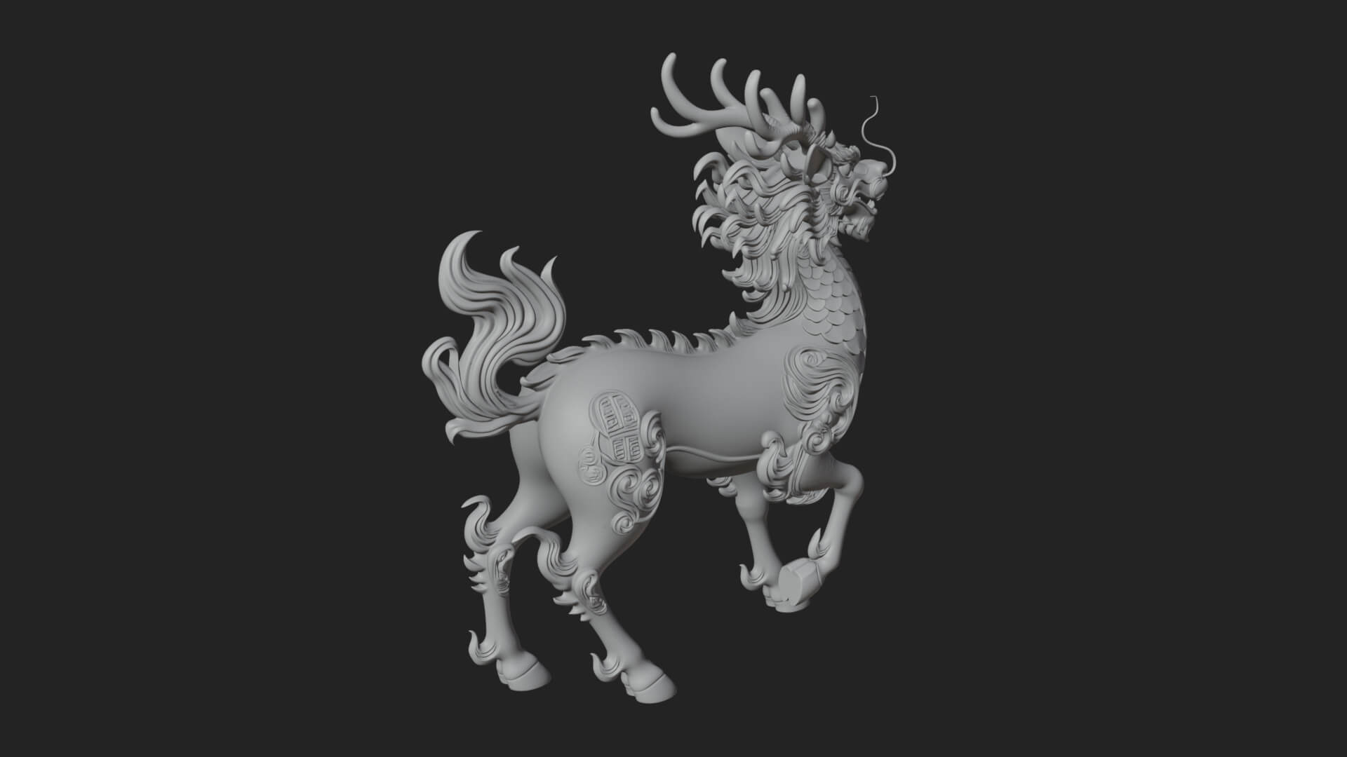 Qilin Deer Beast Statue Design 11 3D Print Model 3D Model