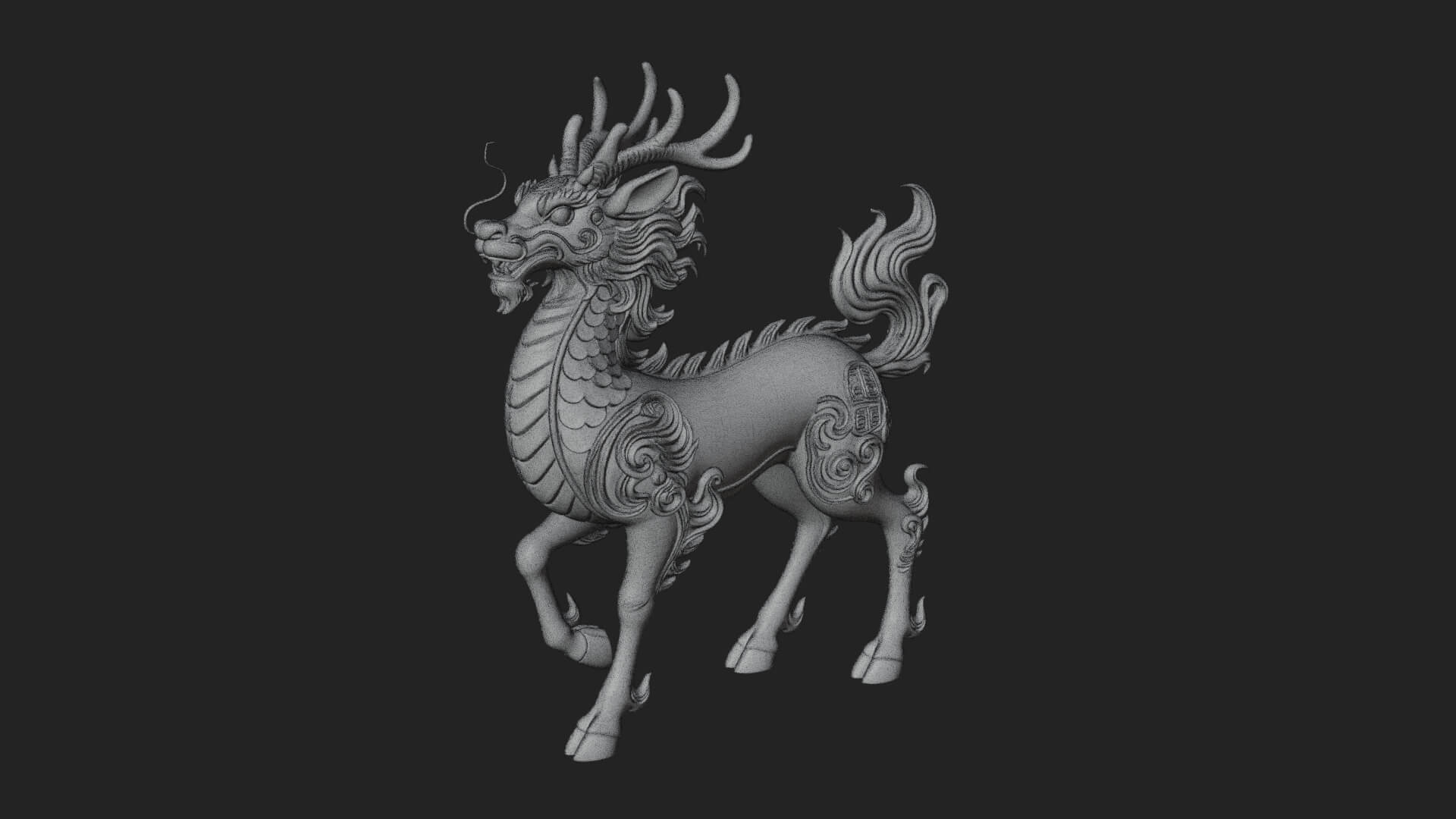 Qilin Deer Beast Statue Design 11 3D Print Model 3D Model