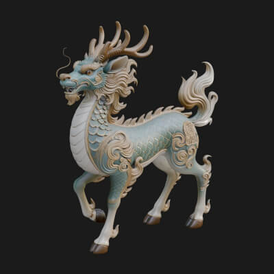 Qilin Deer Beast Statue Design 11 3D Print Model