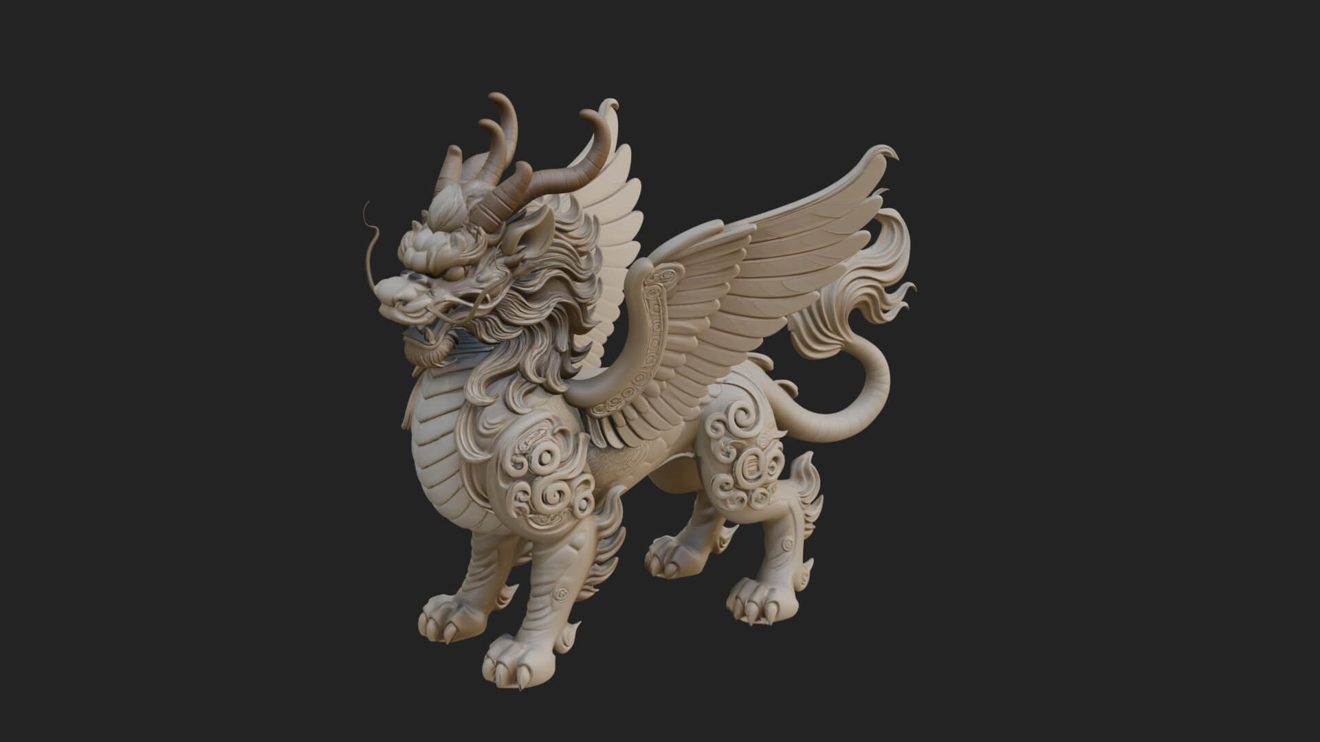 Qilin Deer Beast Statue Design 13 3D Print Model 3D Model