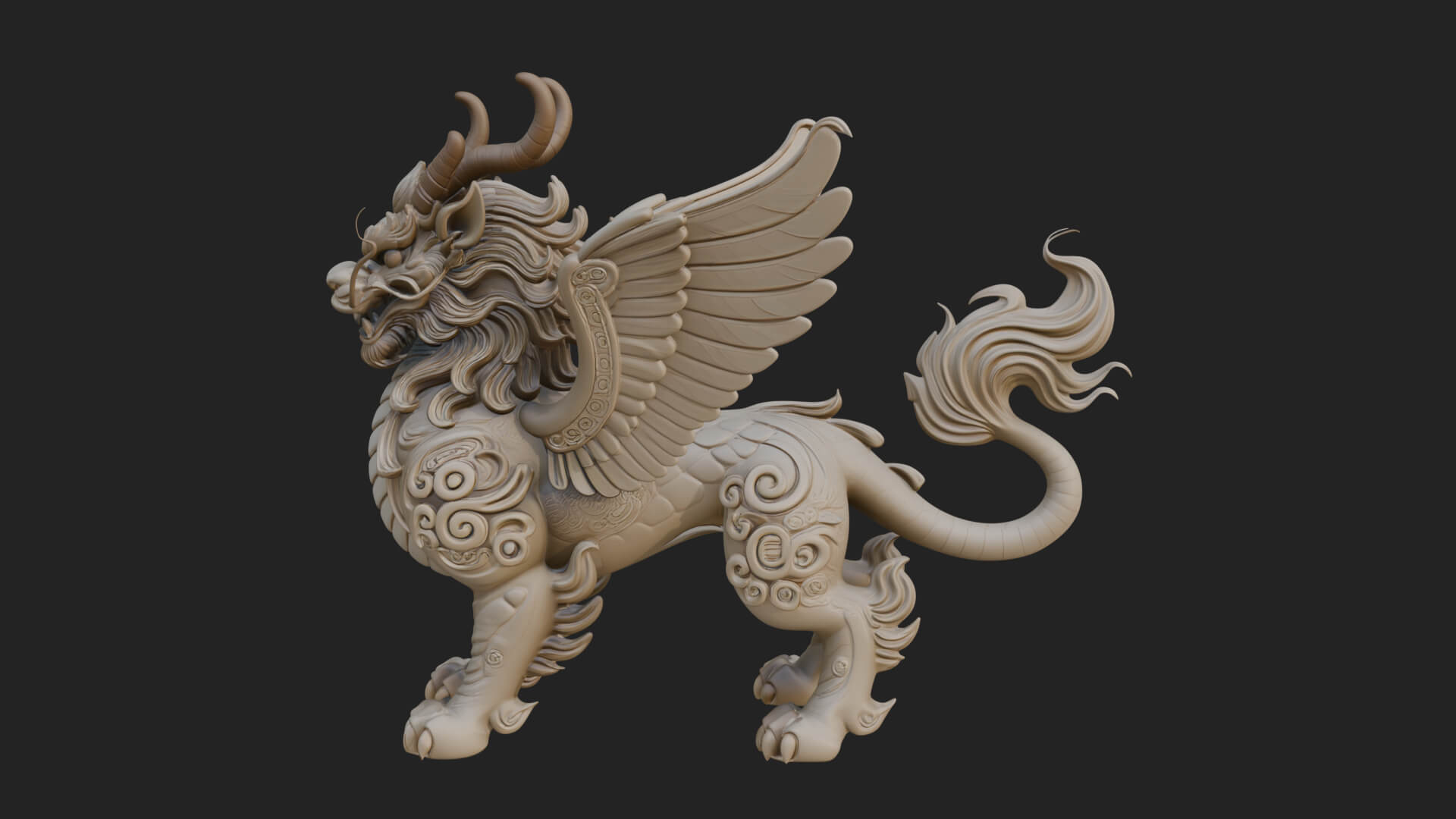 Qilin Deer Beast Statue Design 13 3D Print Model 3D Model