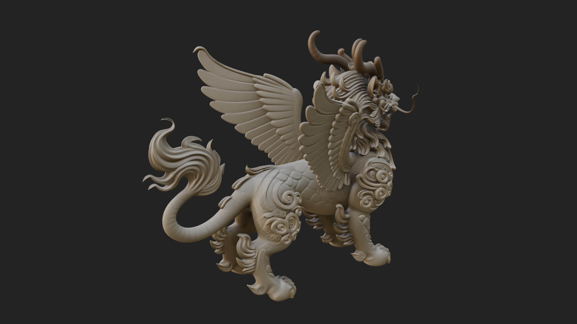 Qilin Deer Beast Statue Design 13 3D Print Model 3D Model