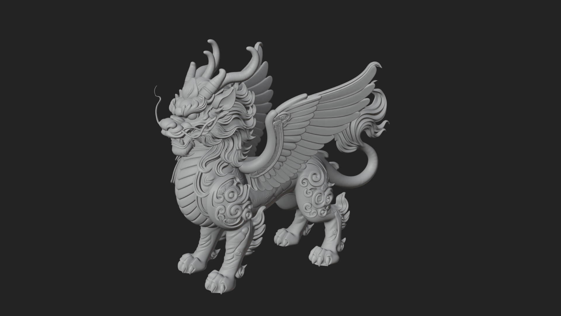 Qilin Deer Beast Statue Design 13 3D Print Model 3D Model