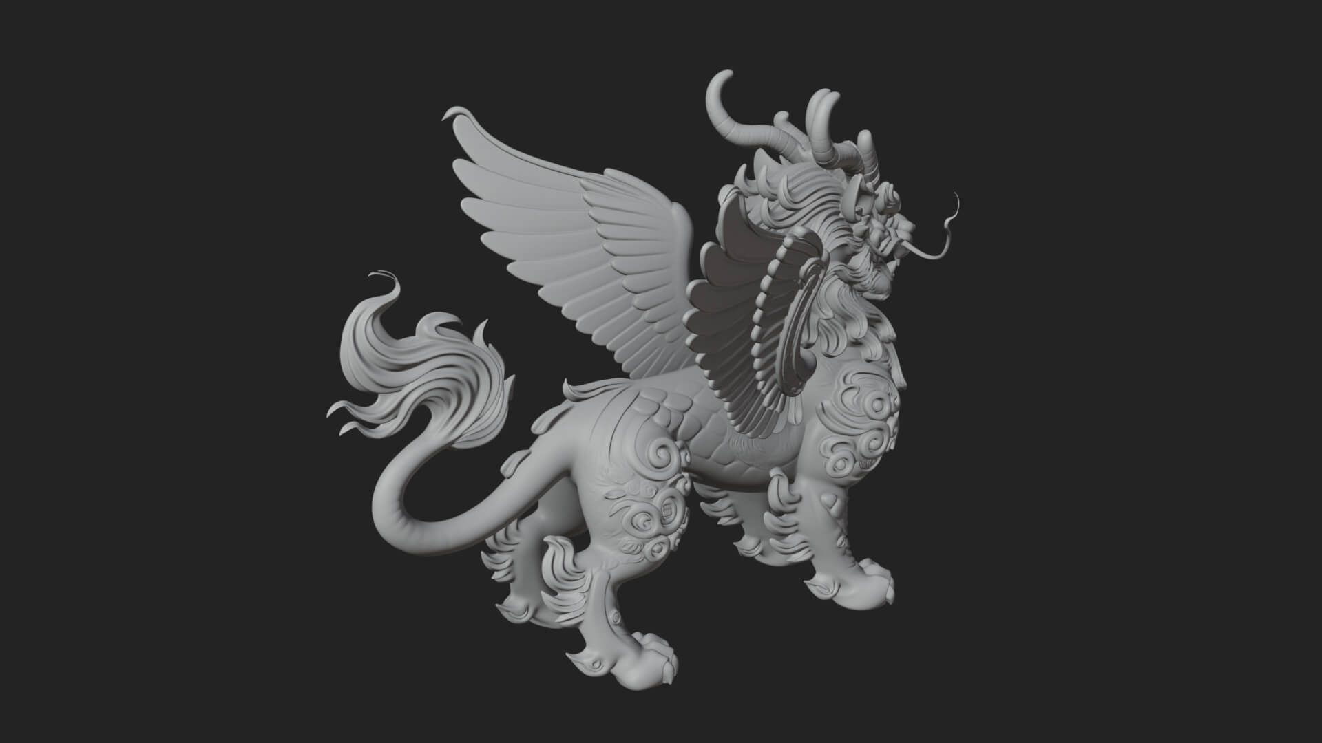 Qilin Deer Beast Statue Design 13 3D Print Model 3D Model