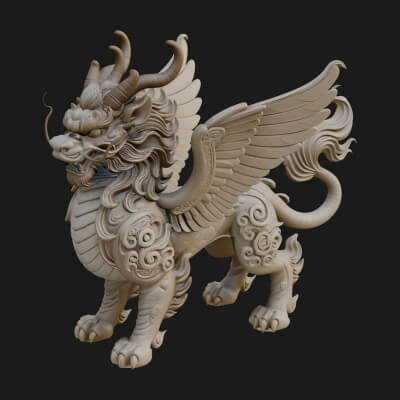 Qilin Deer Beast Statue Design 13 3D Print Model
