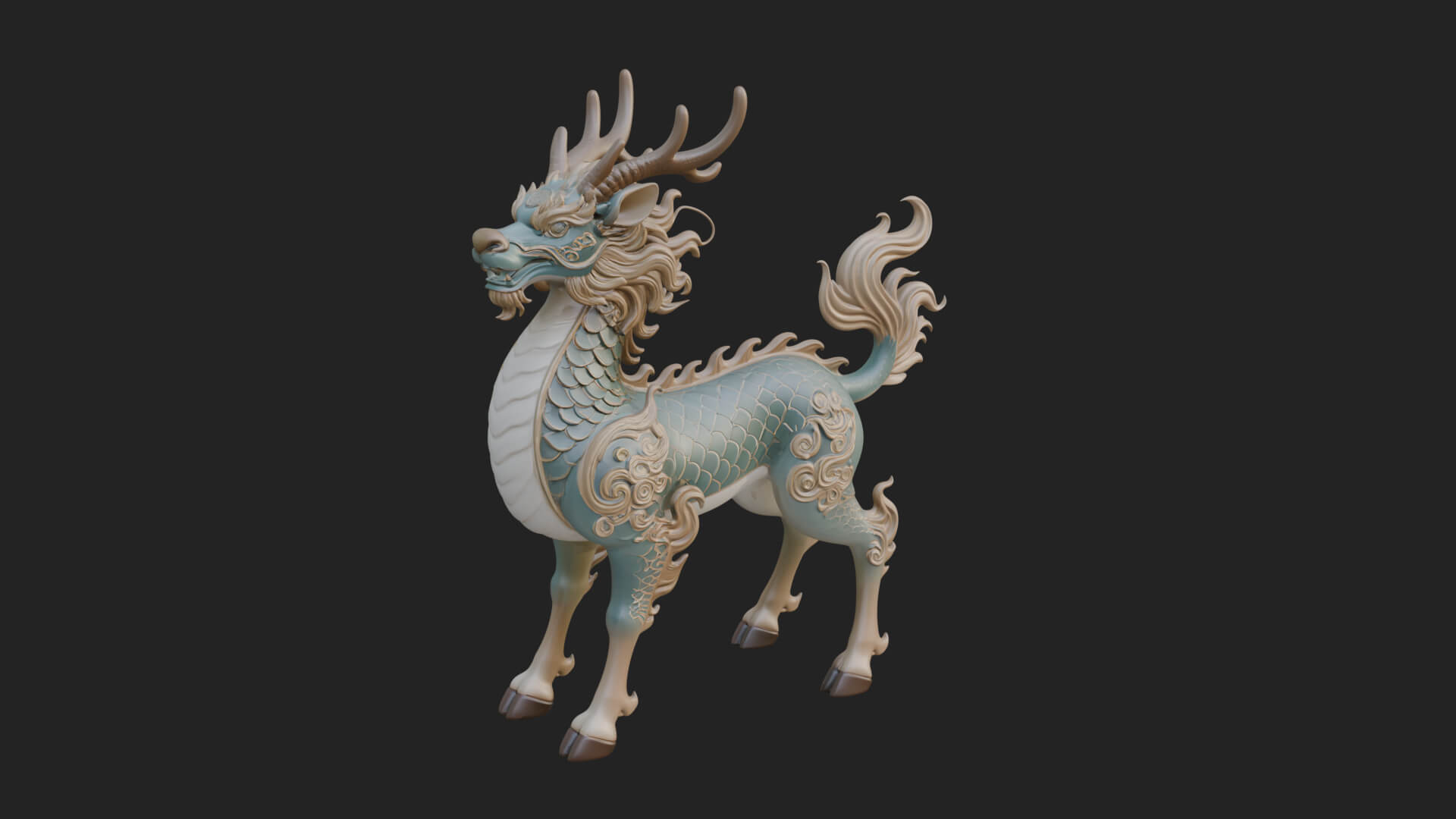 Qilin Deer Beast Statue Design 14 3D Print Model 3D Model