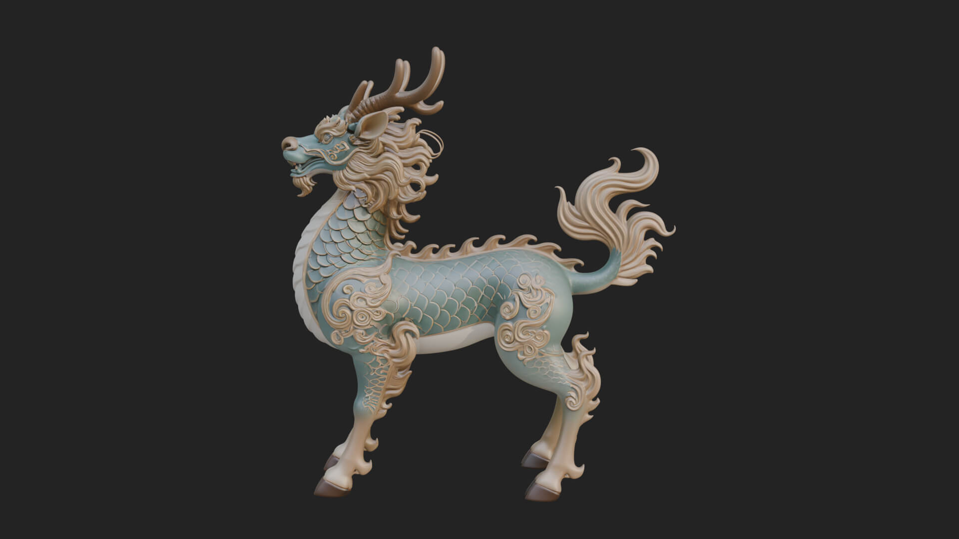 Qilin Deer Beast Statue Design 14 3D Print Model 3D Model