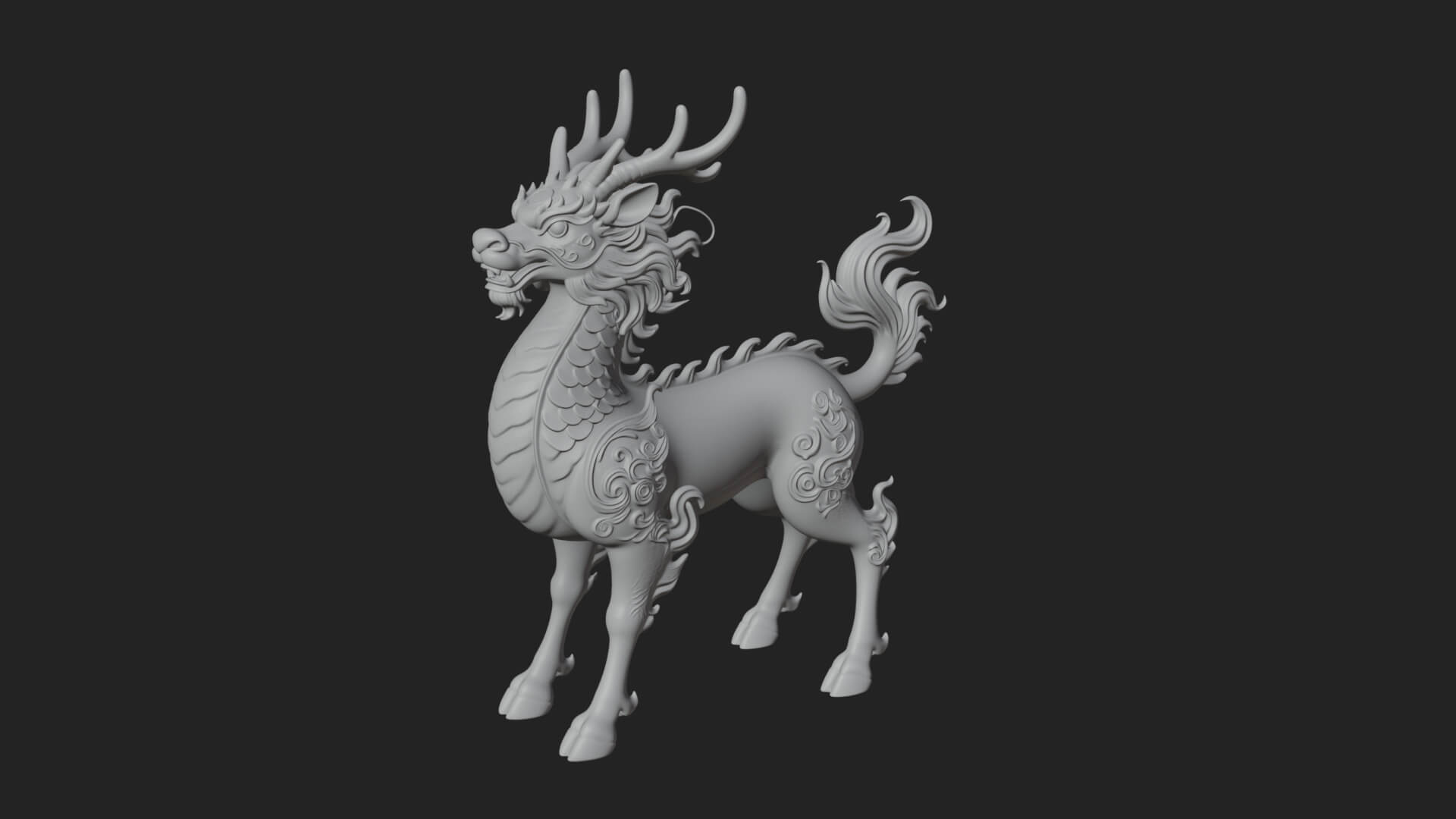 Qilin Deer Beast Statue Design 14 3D Print Model 3D Model