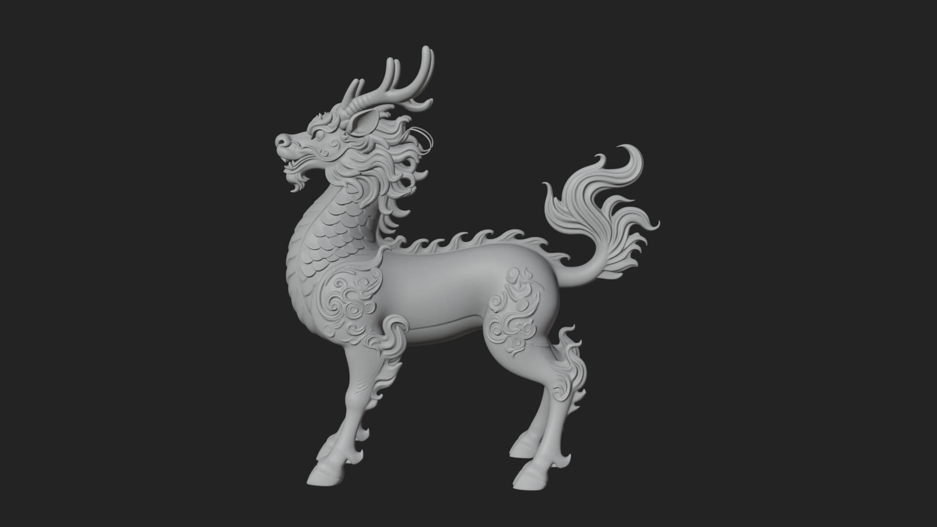 Qilin Deer Beast Statue Design 14 3D Print Model 3D Model