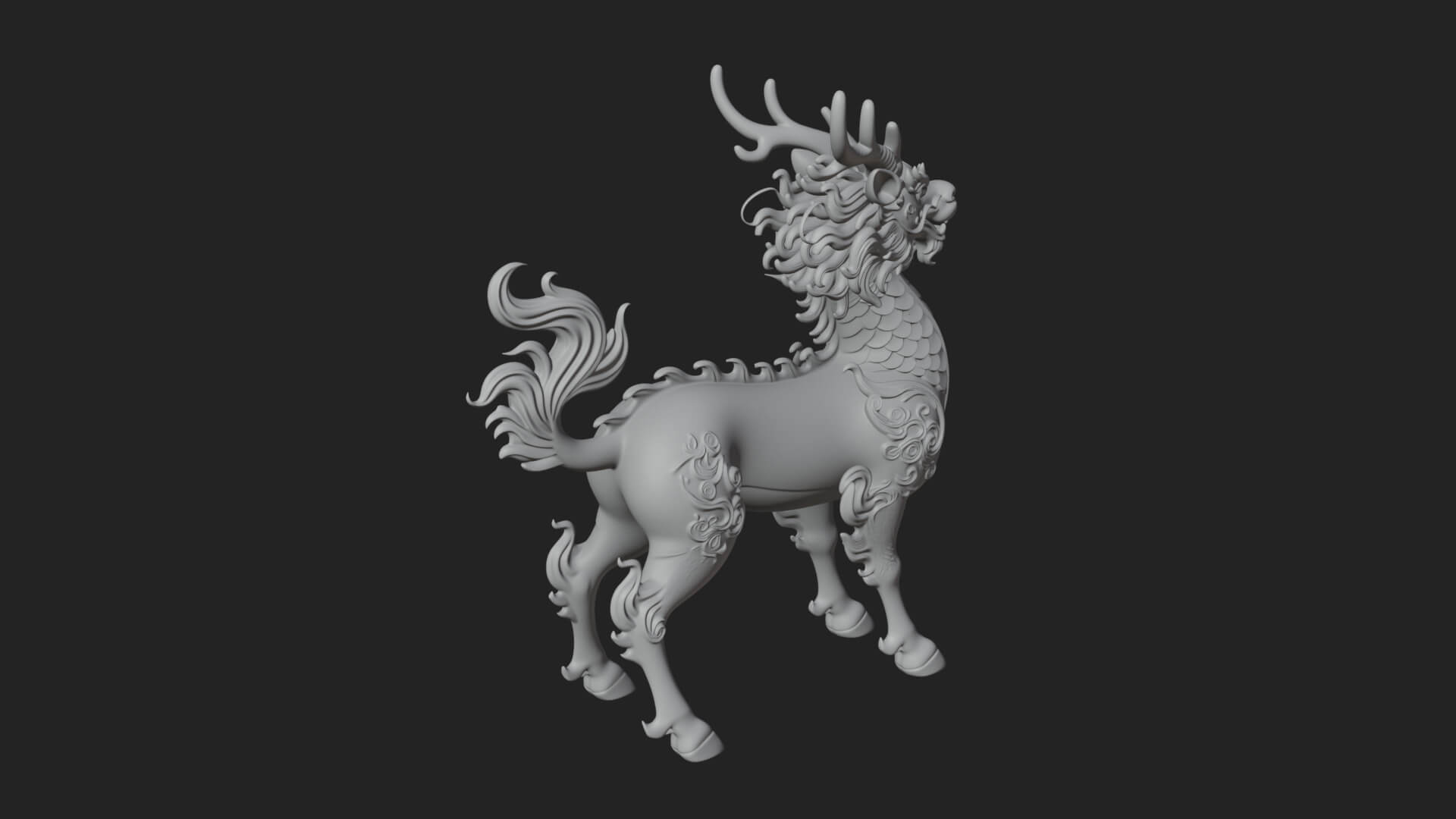 Qilin Deer Beast Statue Design 14 3D Print Model 3D Model