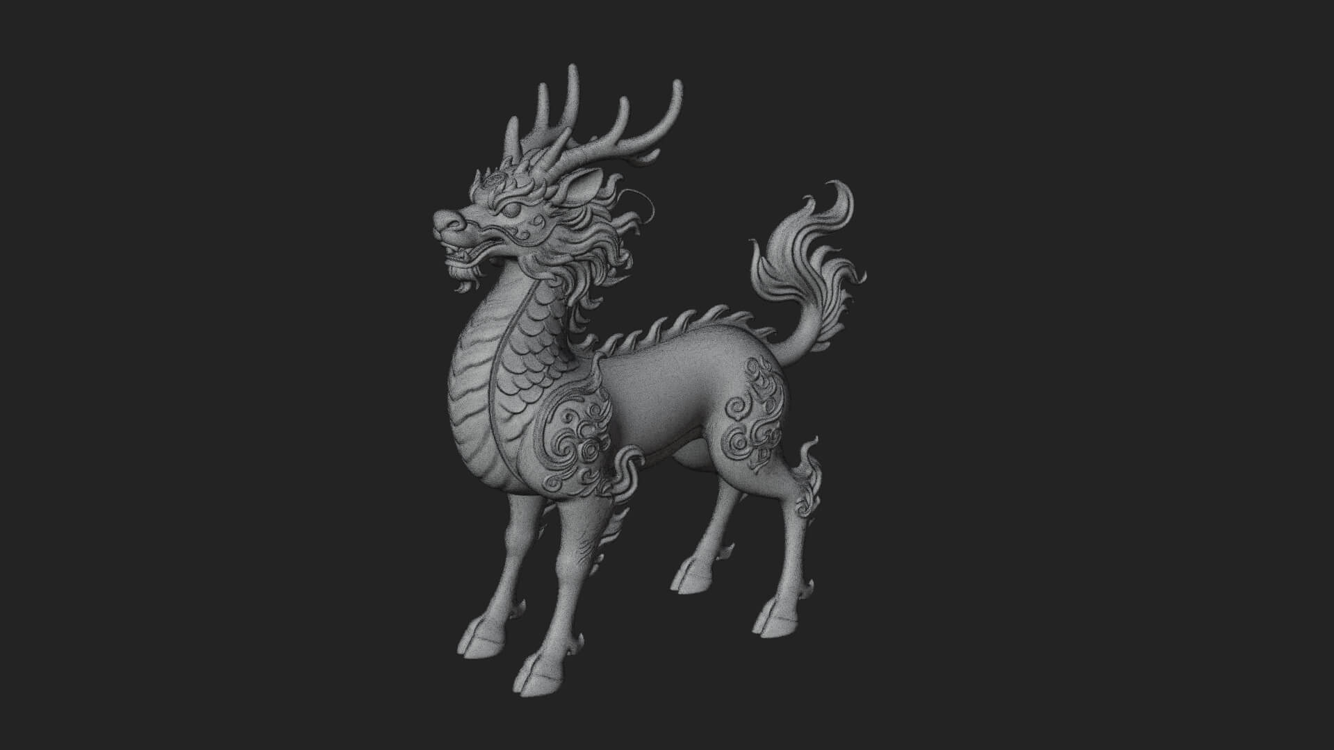 Qilin Deer Beast Statue Design 14 3D Print Model 3D Model