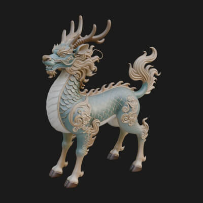 Qilin Deer Beast Statue Design 14 3D Print Model
