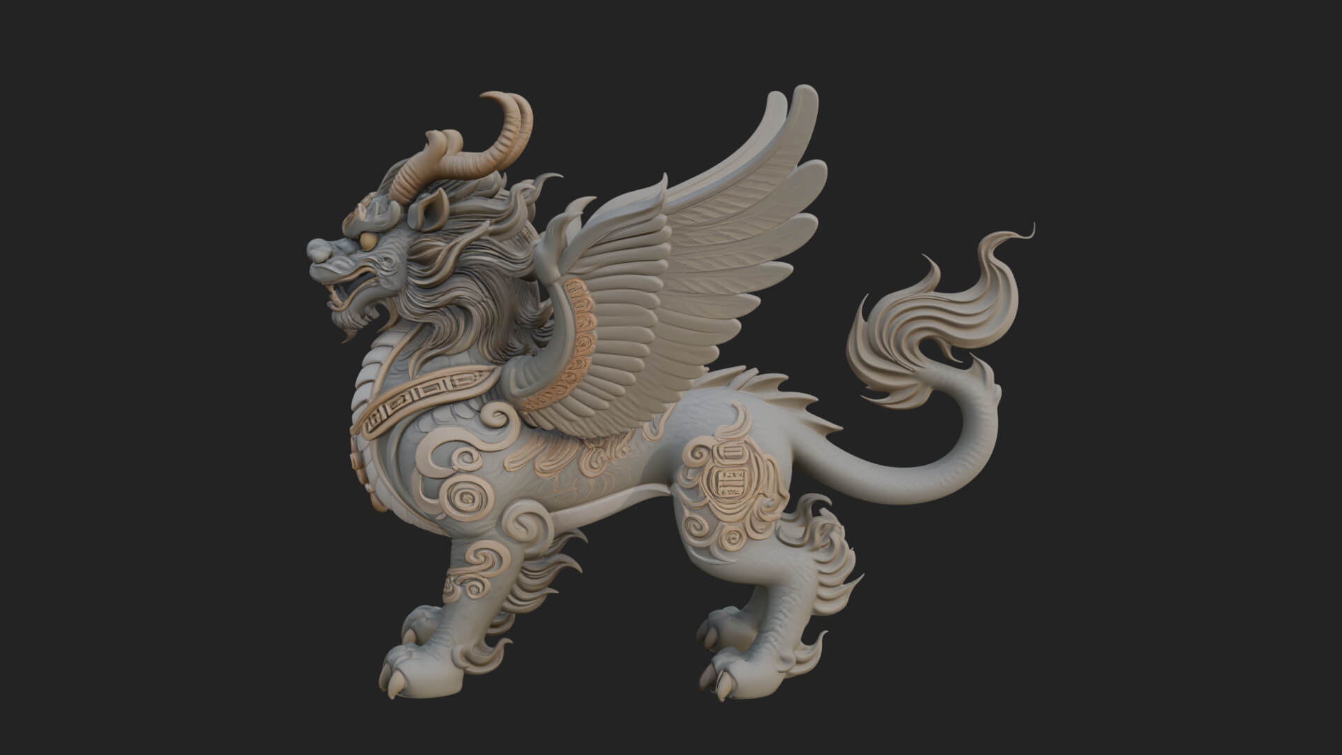 Qilin Deer Beast Statue Design 17 3D Print Model 3D Model