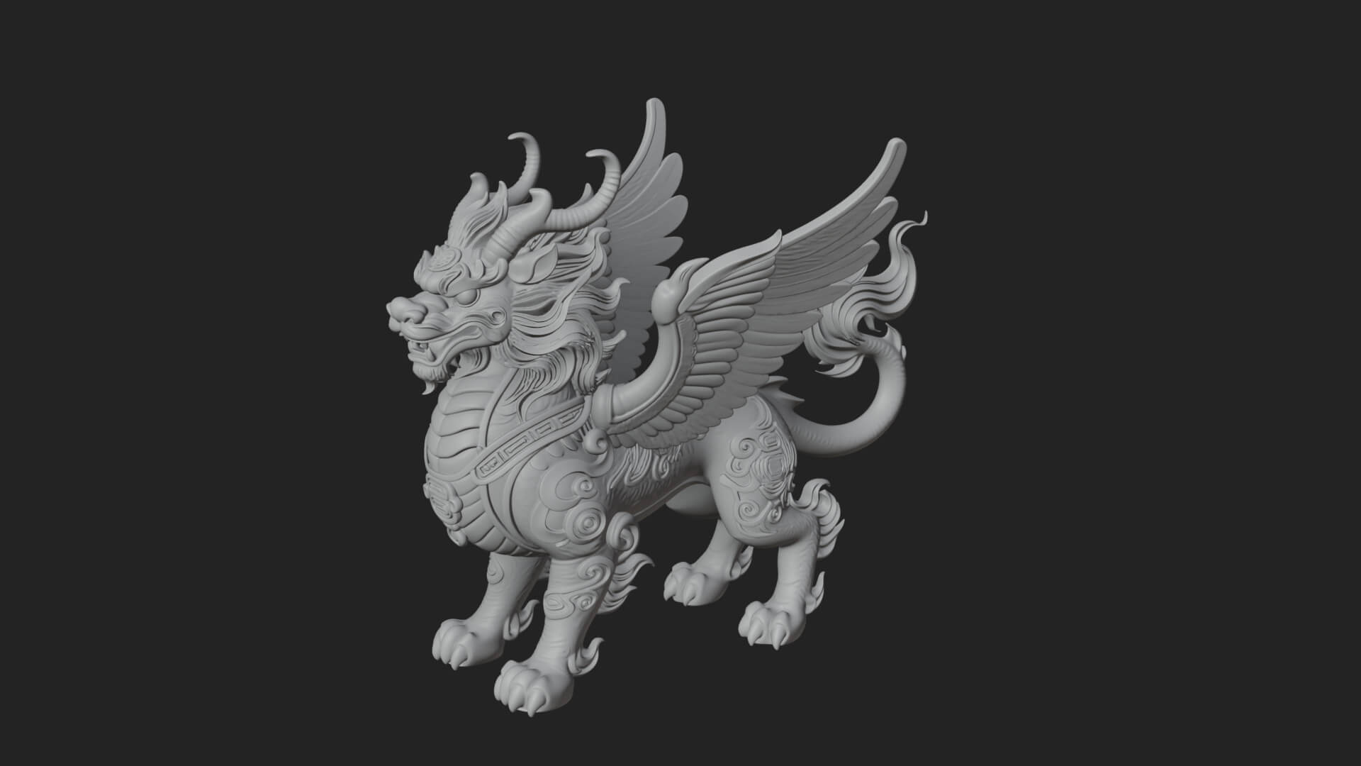 Qilin Deer Beast Statue Design 17 3D Print Model 3D Model
