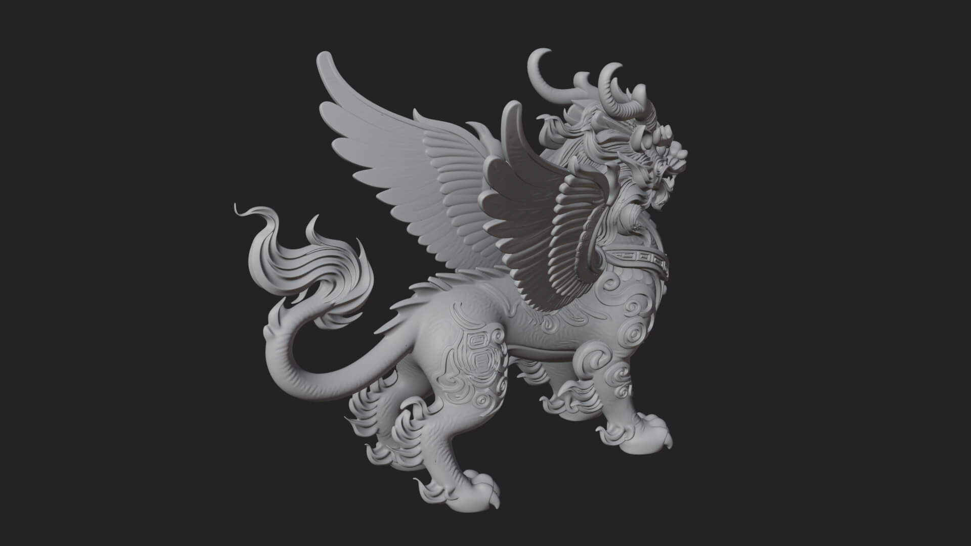 Qilin Deer Beast Statue Design 17 3D Print Model 3D Model