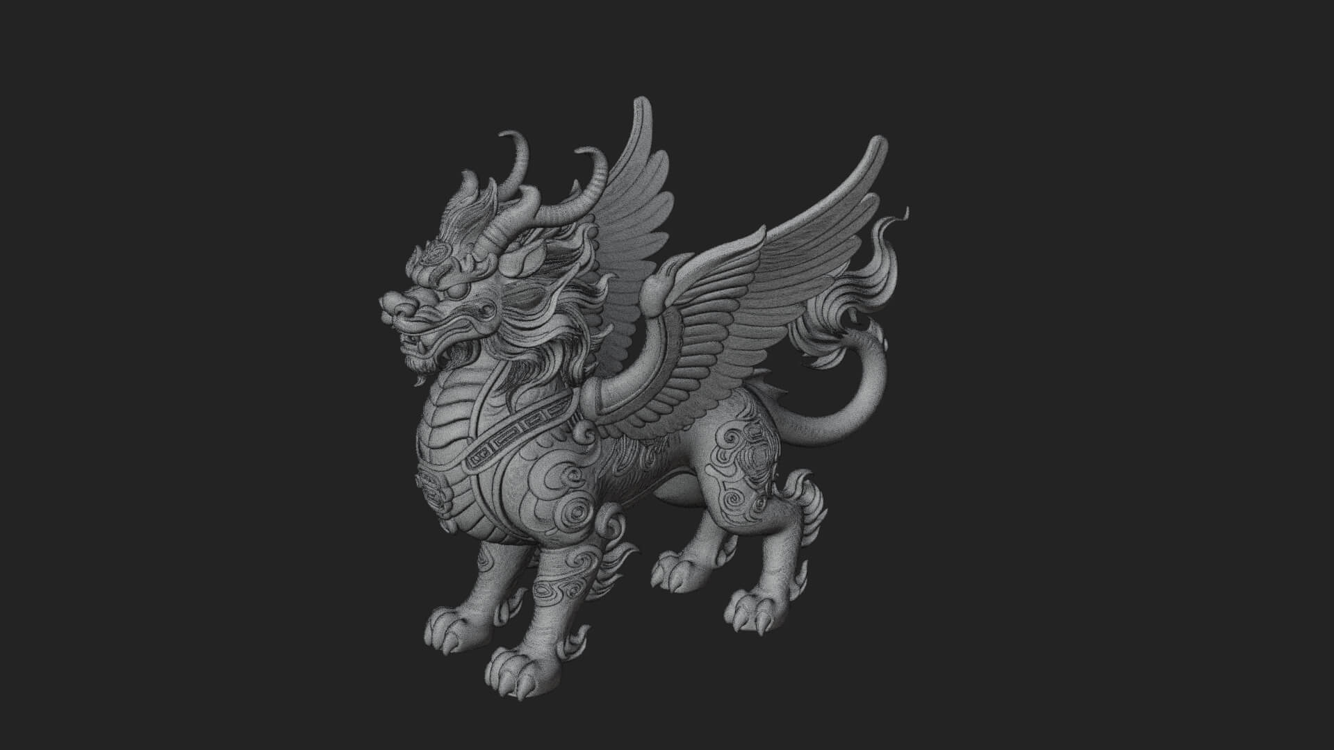 Qilin Deer Beast Statue Design 17 3D Print Model 3D Model
