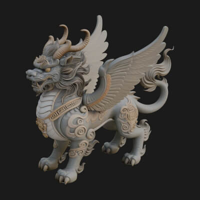 Qilin Deer Beast Statue Design 17 3D Print Model