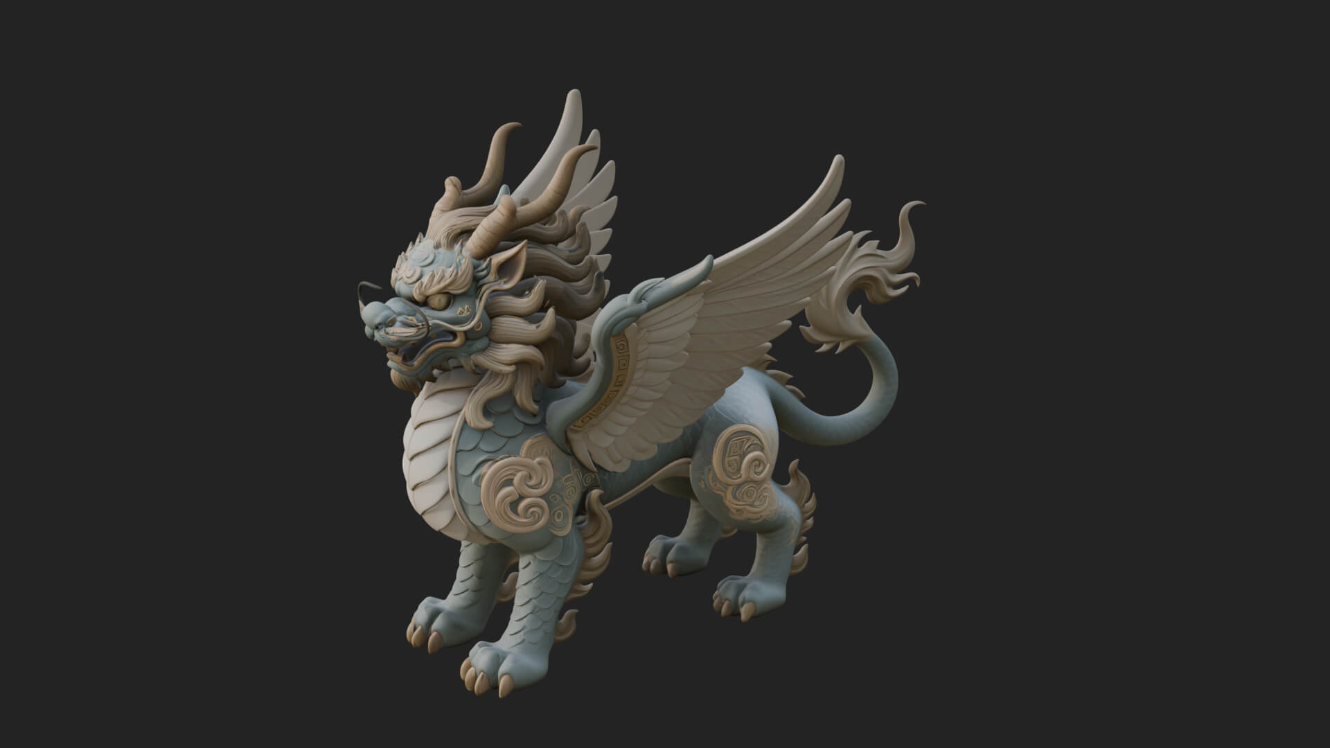 Qilin Deer Beast Statue Design 3 3D Print Model 3D Model