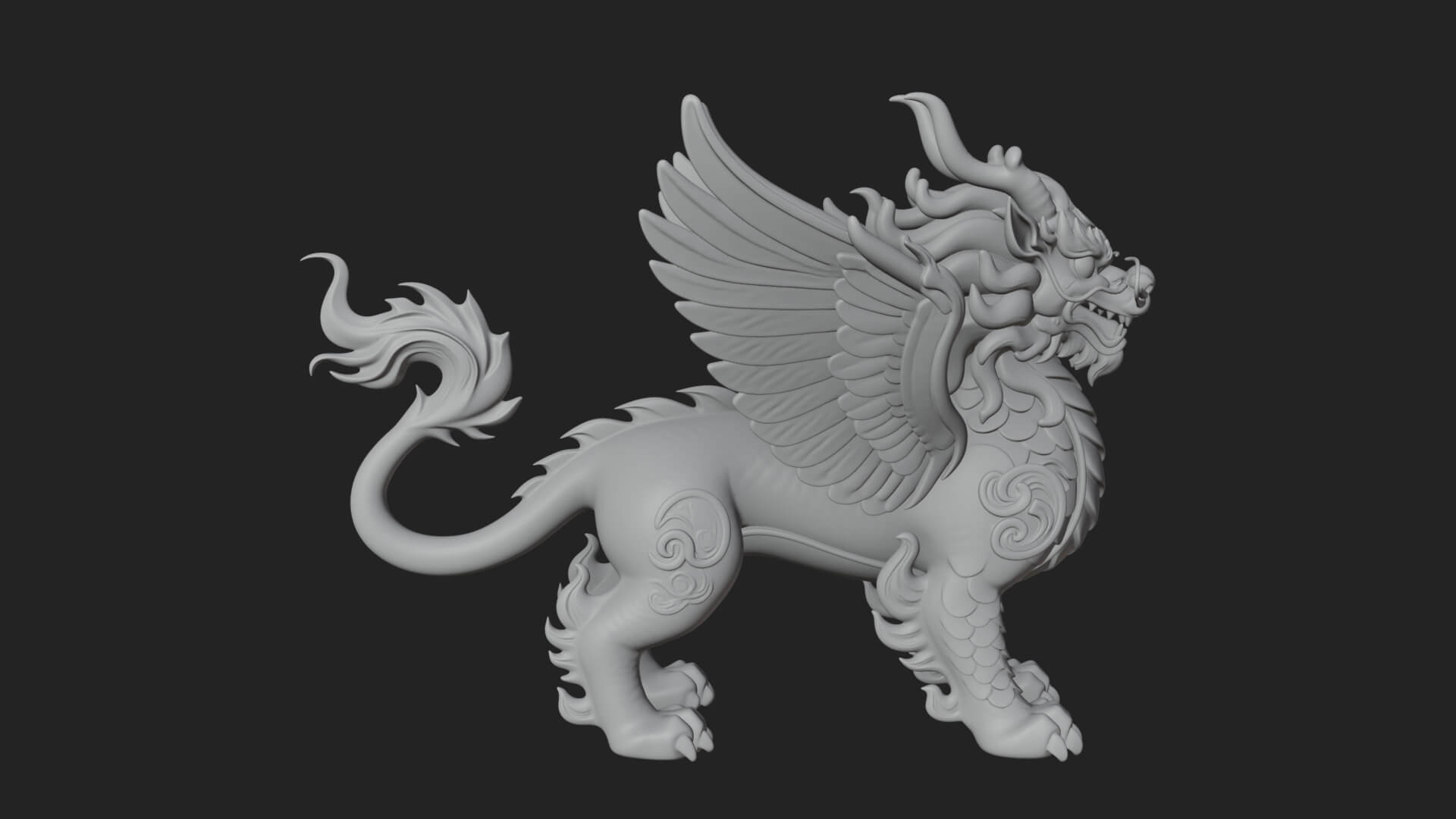 Qilin Deer Beast Statue Design 3 3D Print Model 3D Model