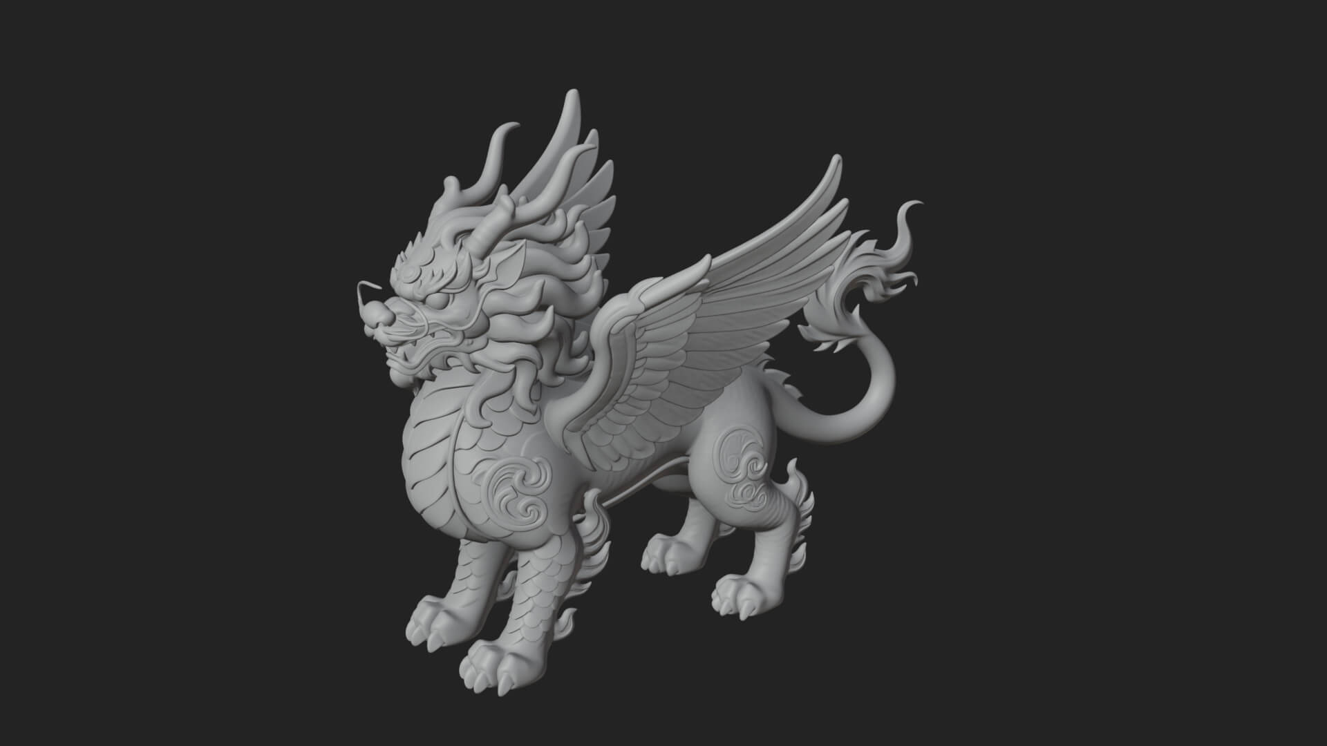 Qilin Deer Beast Statue Design 3 3D Print Model 3D Model