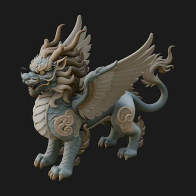 Qilin Deer Beast Statue Design 3 3D Print Model