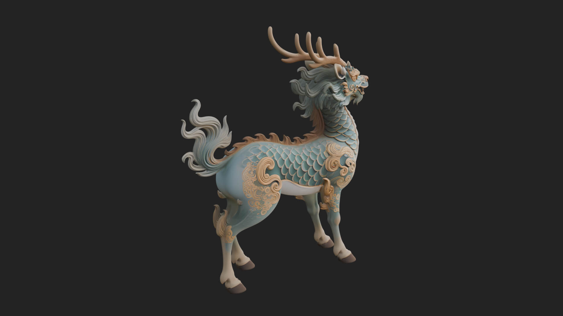 Qilin Deer Beast Statue Design 5 3D Print Model 3D Model