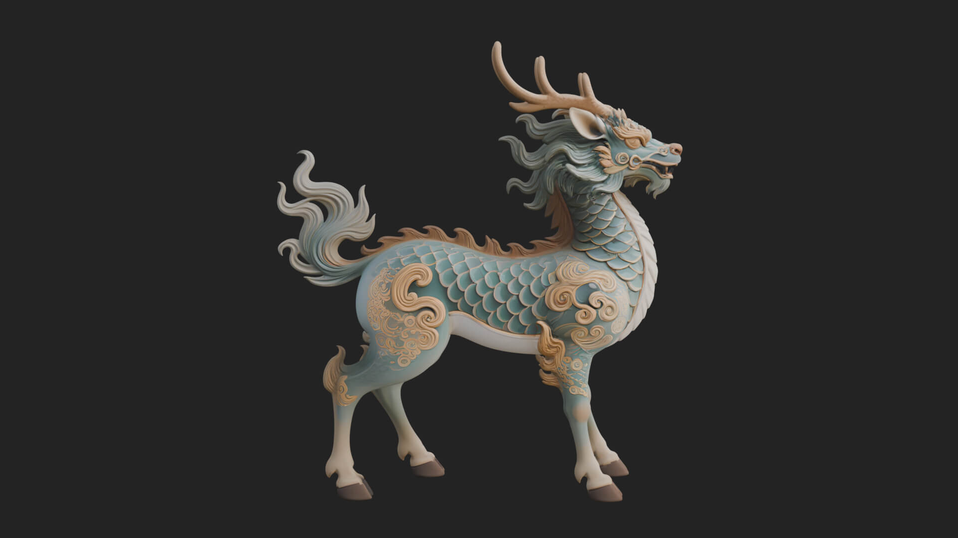 Qilin Deer Beast Statue Design 5 3D Print Model 3D Model
