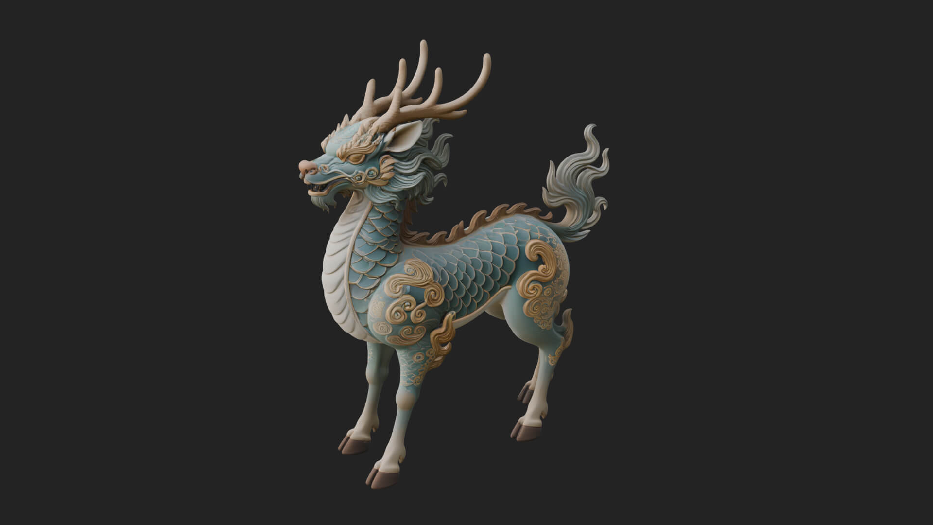 Qilin Deer Beast Statue Design 5 3D Print Model 3D Model