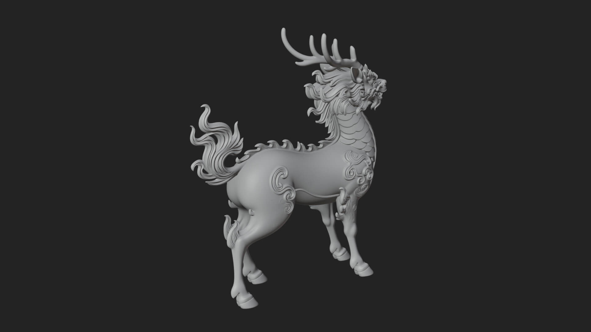 Qilin Deer Beast Statue Design 5 3D Print Model 3D Model