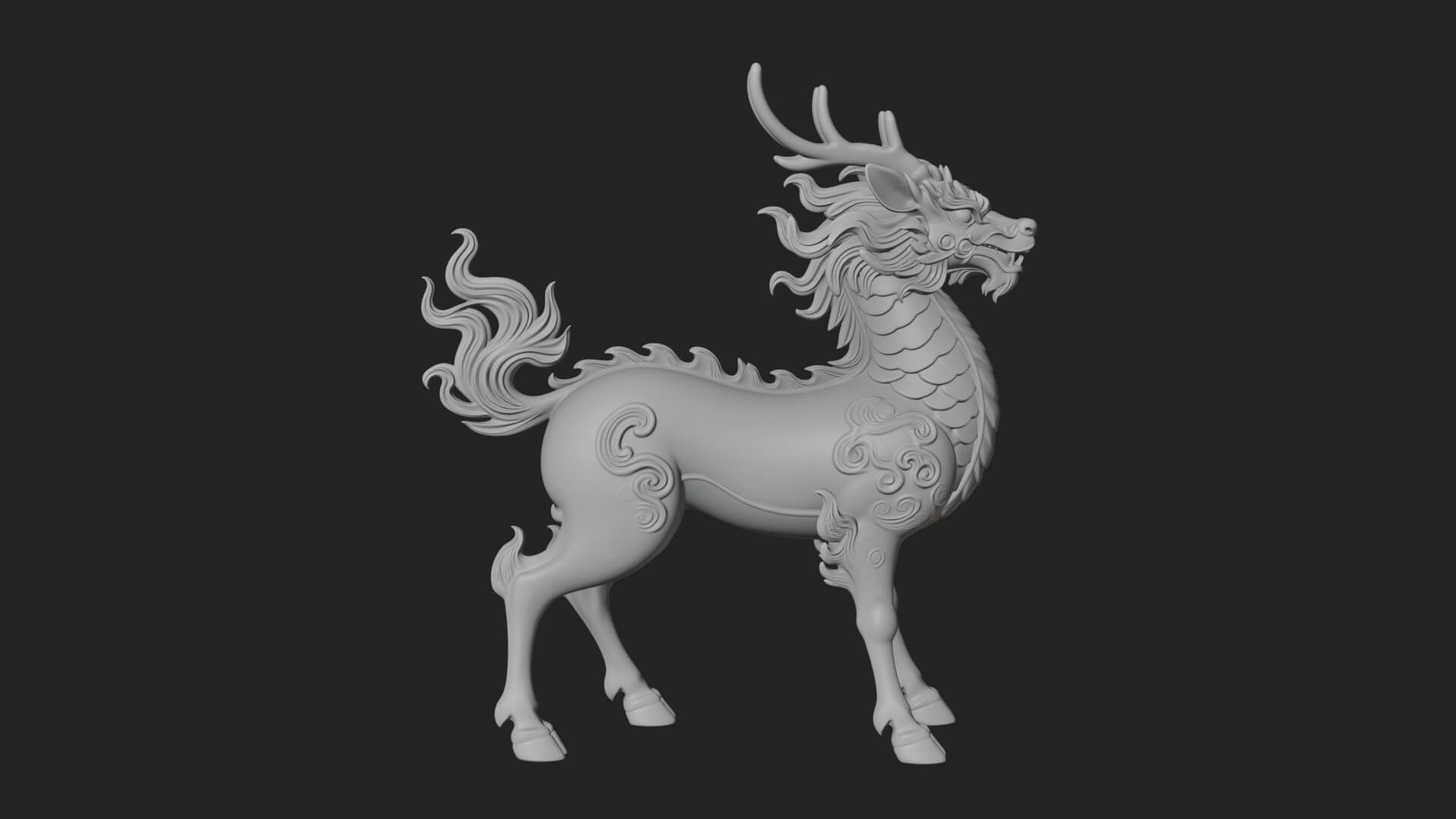 Qilin Deer Beast Statue Design 5 3D Print Model 3D Model